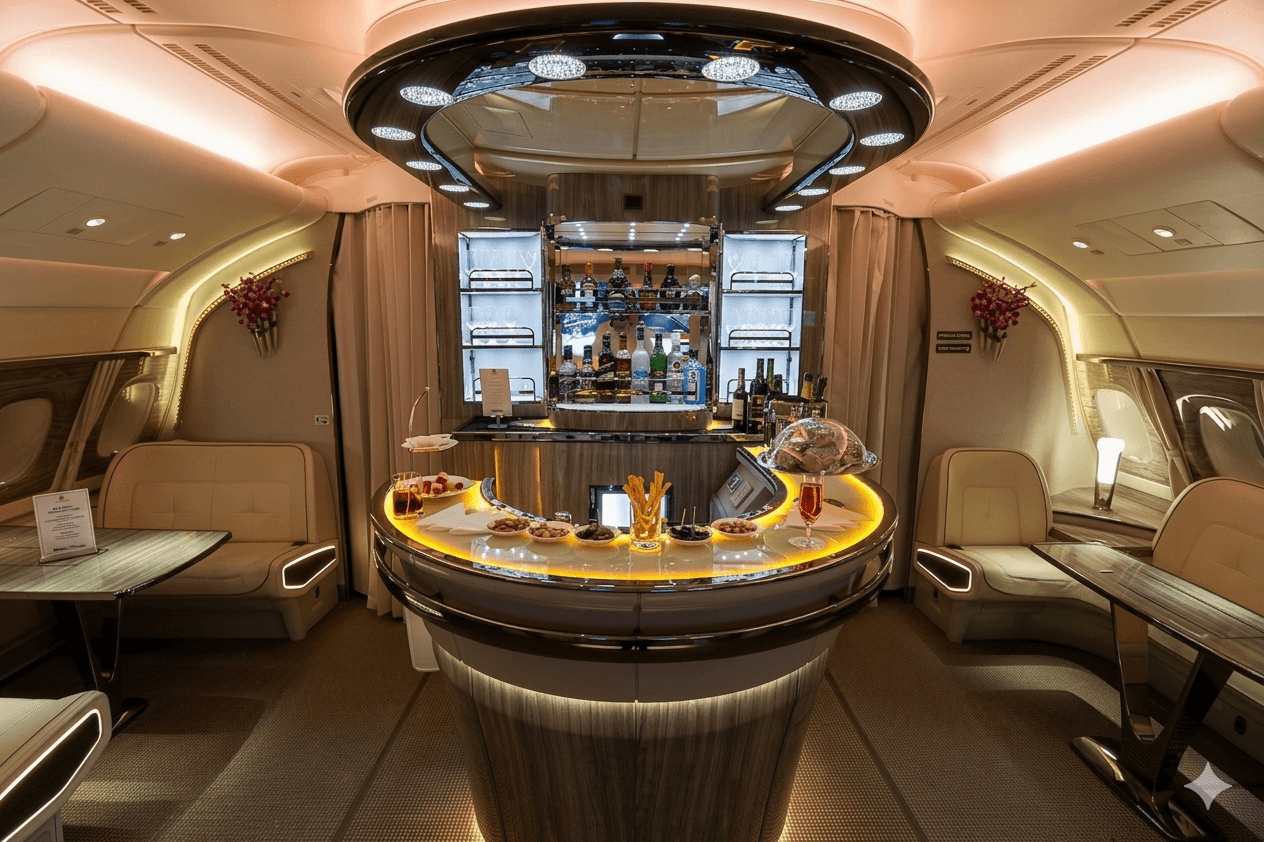 Emirates A380 onboard bar interior