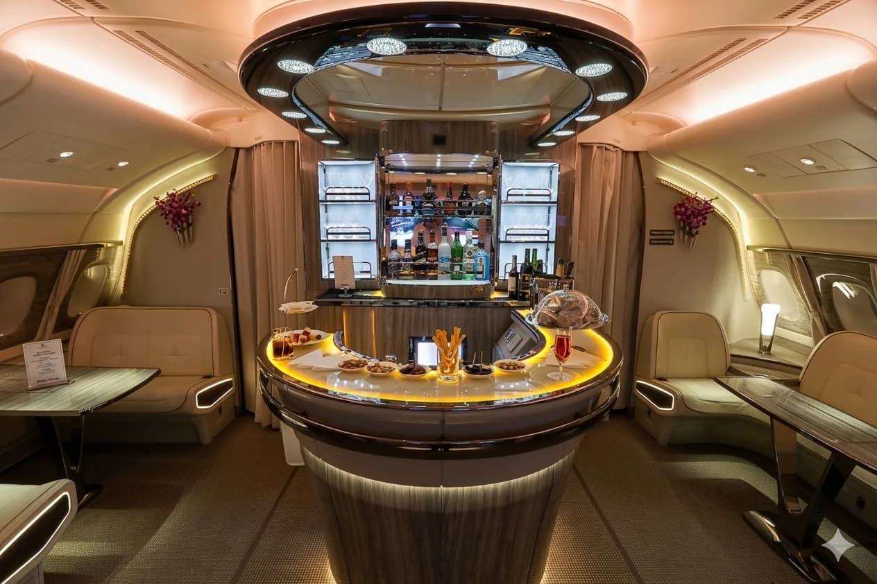Emirates A380 onboard bar interior